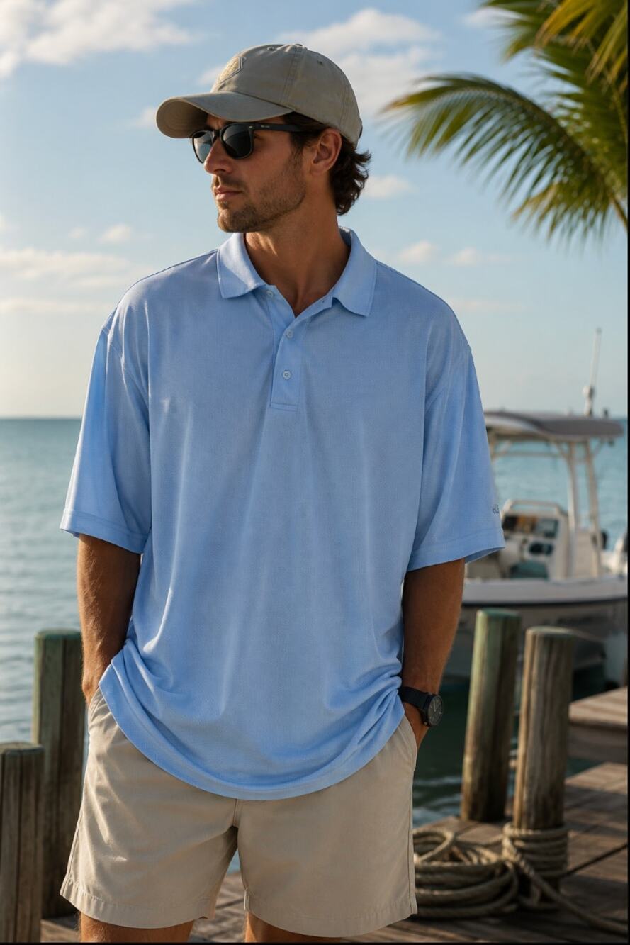 Men's Columbia PFG Button Up Polo Baby Blue XL Gorpcore Utility Fishing Outdoprs
